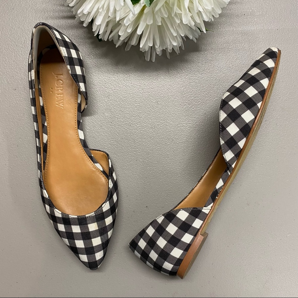 J Crew Factory D'Orsay Flat Shoe Gingham Check 7.5 - Picture 1 of 6